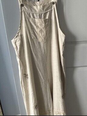 NWOT- POL Linen Overalls Cream With Brown Hibiscus Small